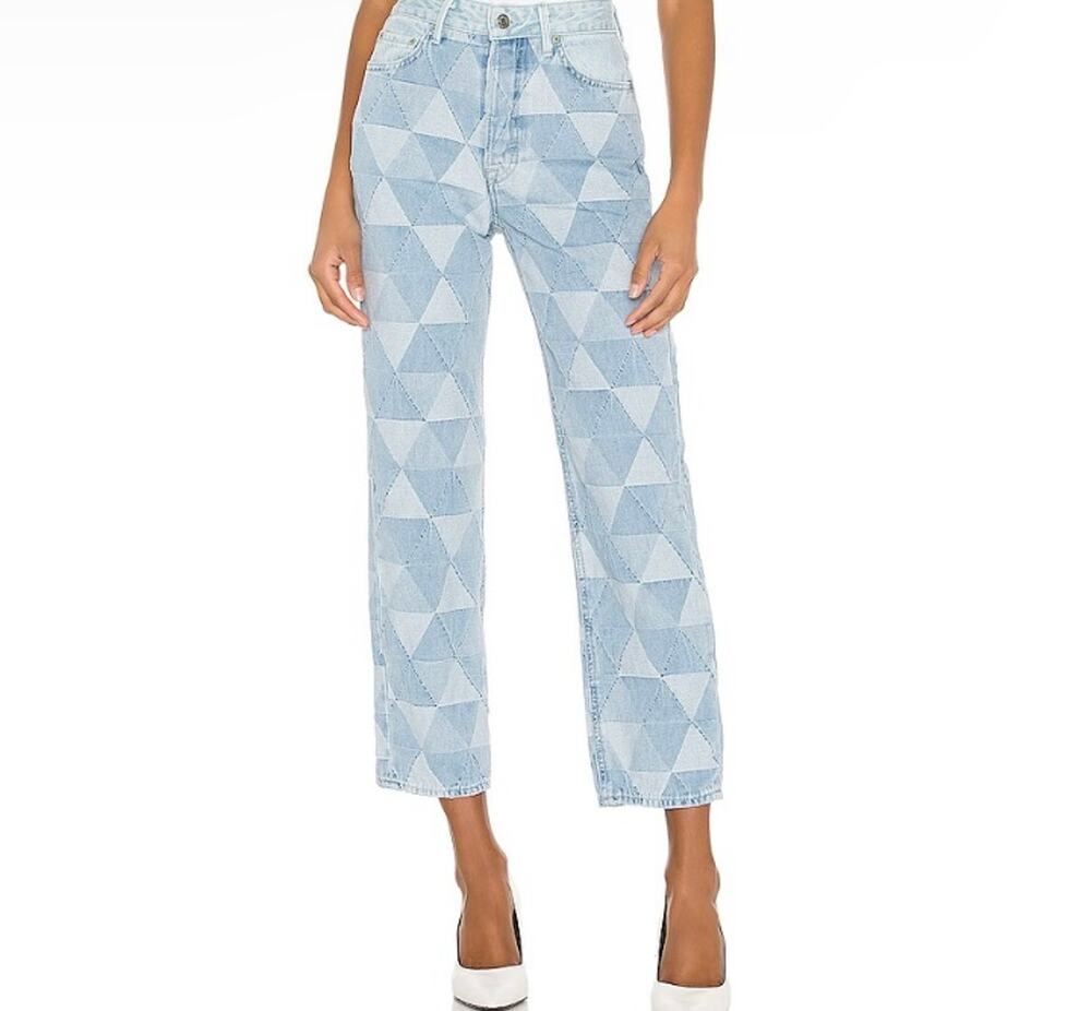 GRLFRND Mica Crop Straight Leg Denim Patchwork Jeans In Pieces Of Us Size 25